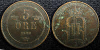 Sweden 5 Öre Sweden Oscar II Bronze 1880 Small Letters RARE DATE KM# 736 (23 176) -