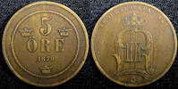 Sweden 5 Öre Sweden Oscar II Bronze 1879 Small Letters RARE DATE KM# 736 (23 175) -