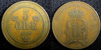Sweden 5 Öre SWEDEN Oscar II Bronze 1901 27mm Mintage-441,660 KM# 757 (23 166) -