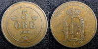 Sweden Bronze SWEDEN Oscar II (1872-1907) 1888 5 ORE KM# 736 (22 963) -