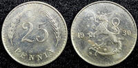 Finland 25 Penniä 1930 FINLAND Copper-Nickel 1930 S 25 Penniä BU Coin KM... 20.00 US$  +  5.00 US$ shipping