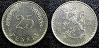 Finland 25 Penniä 1936 FINLAND Copper-Nickel 1936 S 25 Penniä BU Coin KM... 14.95 US$  +  5.00 US$ shipping