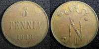 Finland 5 Pennia 1908 Finland Russian Nicolas II (1895-1917) Copper 1908... 10.00 US$  +  5.00 US$ shipping