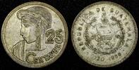 Guatemala 25 Centavos Guatemala Silver 1958 Mintage-394 361 27mm Toned KM# 258 (24 647) -