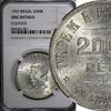  2000 Reis 1907 BRAZIL Silver 1907  NGC UNC DETAILS AR-0.900 33 mm KM# 5... 100.00 US$ free shipping