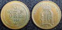  Bronze 1901 SWEDEN Oscar II  1901 2 Ore Large Letters XF KM# 746 (23 11... 10.00 US$  +  5.00 US$ shipping
