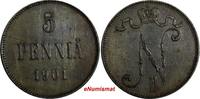 Finland 5 Penniä Finland Nicholas II Copper 1901 5 Penniä Toned Mintage-625,000 KM# 15 (17 312) -