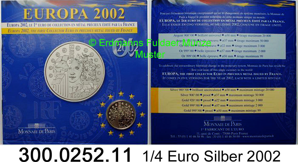 Евро 04. Франция 1/4 евро 2002 Europa. 1/4 Евро. Франция 2002 Gimenez.