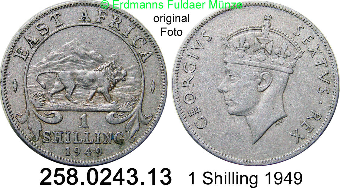 East Africa Ost Afrika Uganda 1 Shilling 1949 *36 KM28.1. 258.0243