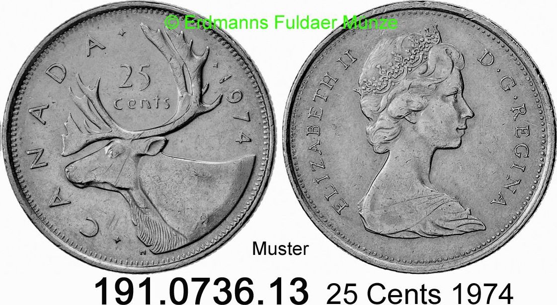 Canada Kanada 25 Cents 1974 *65.1 KM74.1 Caribou. 191.0736.13 VF