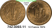 Westafrikanische Staaten WAS 10 Francs *12a KM1a Gazellenkopf . 742.0093.11 -