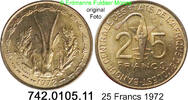Westafrikanische Staaten WAS 25 Francs *13 KM5 Gazellenkopf . 742.0105.11 -