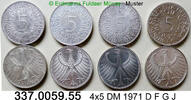 4 x 5 DM 1971 D F G J Deutschland BRD . . J.387 .  5-DM 1971 D F G J . 337.0059.55 vz