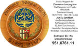 Fulda Medaillenersatz Holzteller 50 Jahre Zimmerer-Innung Fulda . 951.0761.11 -