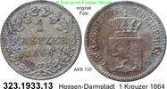 Hessen-Darmstadt 1 Kreuzer AKS 130 . Ludwig III. 1848-1877 . 323.1933.13 -