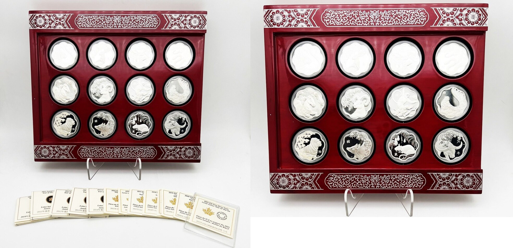 Canada 15¤ 2010 - 2021 Lunar Lotus 12 Year Subscription Silver Coin Series Set Proof
