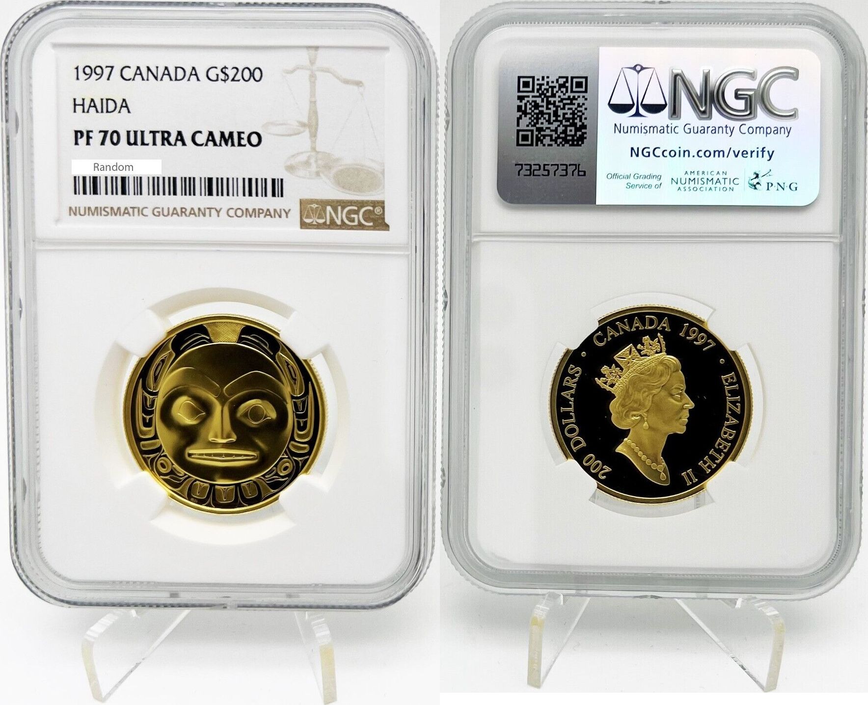 その他 NF Crown of Providence Canada 200$ 1997 RAVEN HAIDA MASK 1/2 oz Gold Proof Coin NGC