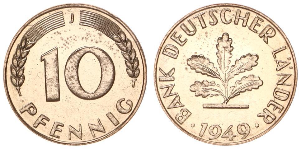 10 Pfennig 1949 J Bank Deutscher Länder Wert Bundesrepublik Deutschland - BRD 10 Pfennig 1949 J Bank Deutscher
