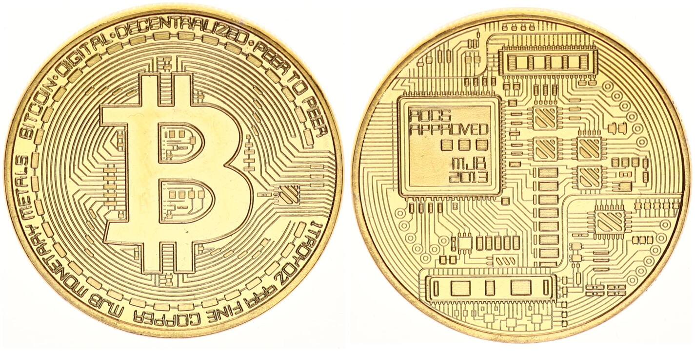 Medaille Kryptowährung 1 Unze ADVP Kupfer 2013 1 Unze Kupfer ADVP 999 -  Bitcoin CH UNC, vergoldet | MA-Shops
