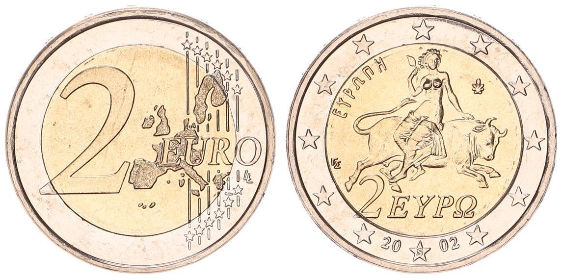 2 Euro Griechenland 2002 S Im Stern Griechenland 2 Euro Kursmünze 2002 mit Münzzeichen S im Stern