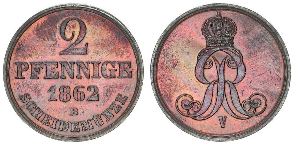 Hannover, Königreich 2 Pfennig 1862 B Georg V. AU | MA-Shops