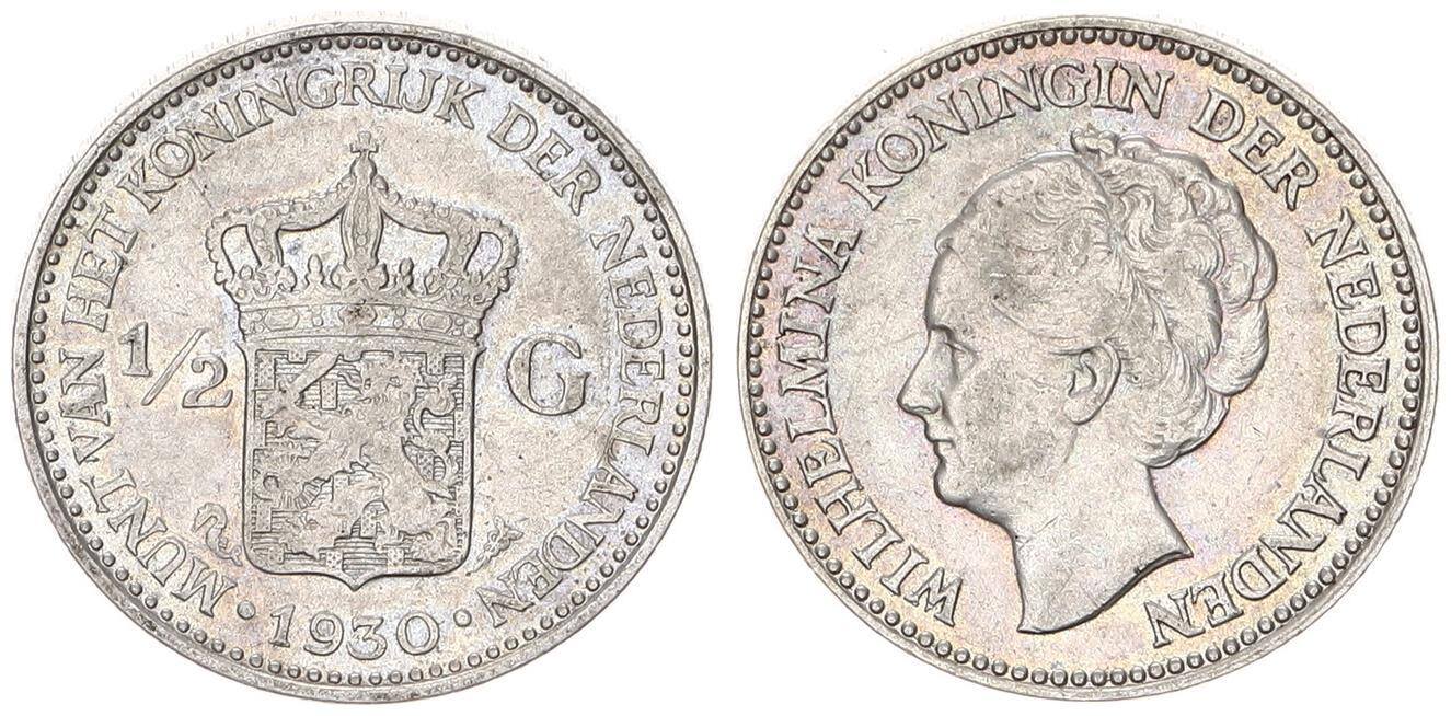 Niederlande 1/2 Gulden 1930 Silber, Wilhelmina EF | MA-Shops