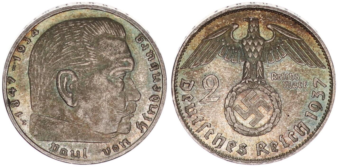 2 Mark Deutsches Reich 1937 Paul Von Hindenburg Drittes Reich - Deutschland 2 Mark 1937 E 3. Reich 2 Reichsmark Paul