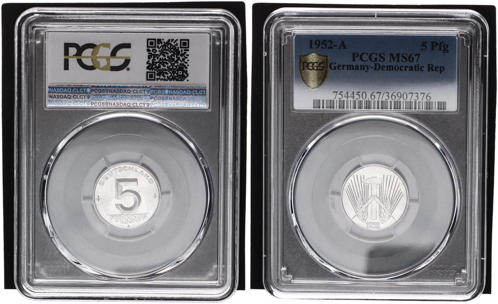 GermanyDemocratic Rep 5 Pfg 1952A DDR PCGS MS67 Stempelglanz