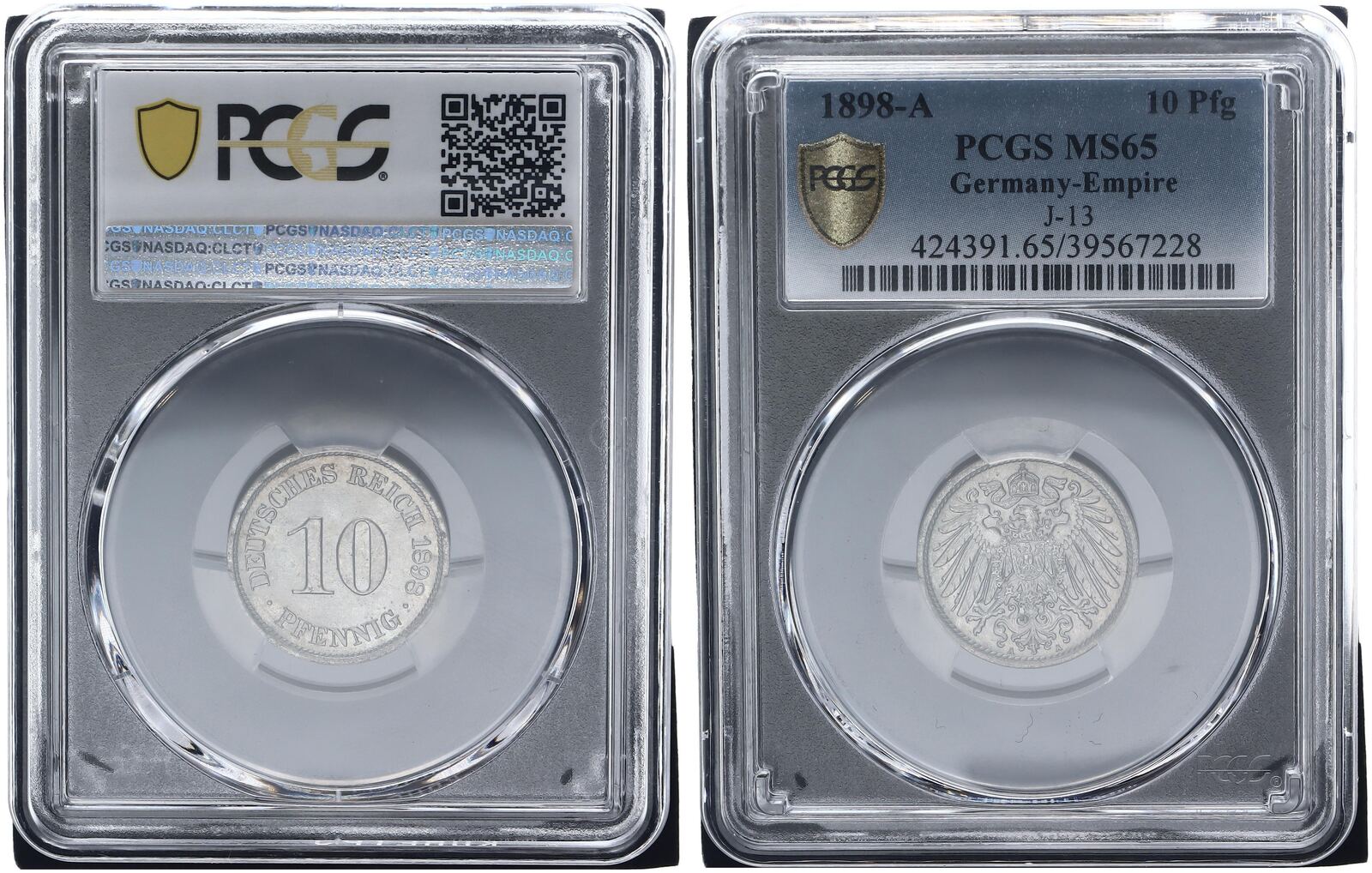 Kaiserreich 10 Pfennig 1898-A J.13 PCGS MS65 Stempelglanz | MA-Shops