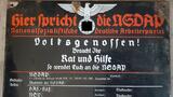 3. Reich Emailleschild 1937 Blechtafel  Hier spricht die NSDAP mit Empfangsbescheinigung Hamburg ** Alterungs- und Gebrauchsspuren