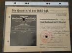3. Reich Emailleschild 1937 Blechtafel  Hier spricht die NSDAP mit Empfangsbescheinigung Hamburg ** Alterungs- und Gebrauchsspuren