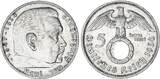 3. Reich 5 Mark Silber 1936 E Hindenburg J.367 mit HK VF
