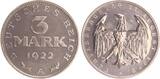 Deutschland / Weimar / Inflation 3 Mark 1922 A Aluminium J.303 PCGS PR 65