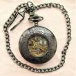 Herstellungsland unbekannt, ca.2000, interessante, skelettierte SprungdeckelTASCHENUHR, gutes Uhrwerk,passende Kette, altersentsprechende Gebrauchsspuren, siehe Fotos