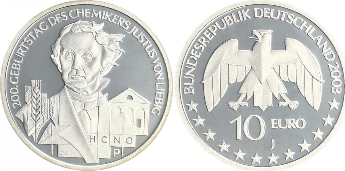 Deutschland / Eurowährung 10 Euro Justus von Liebig 2003 Münzzeichen J ...