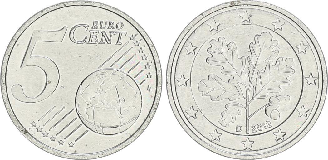Deutschland / Bundesrepublik 5 Cent Fehlprägung Eisen 2012 D Fehlprägung 5 Cent Fehlprägung