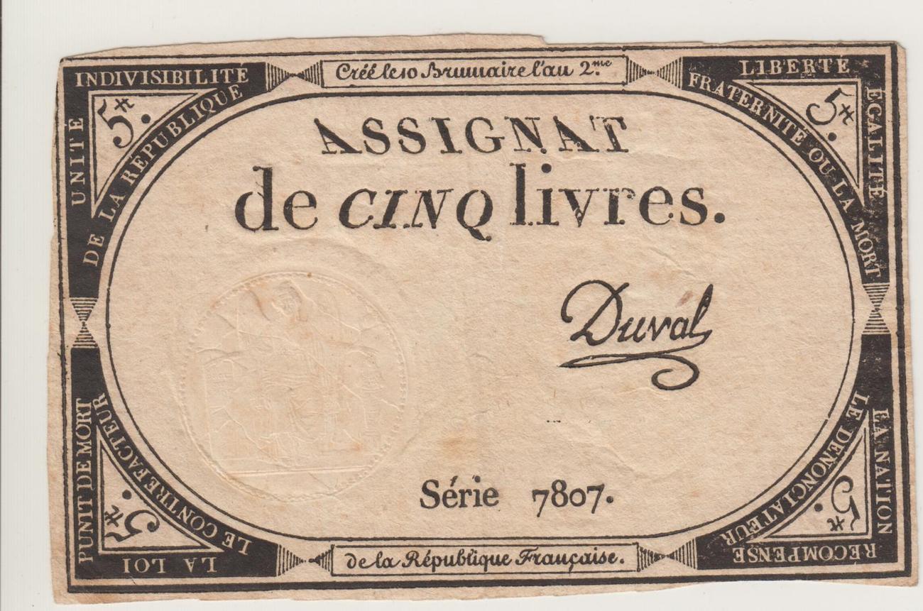 Les livres francais. Paper money France 1790.