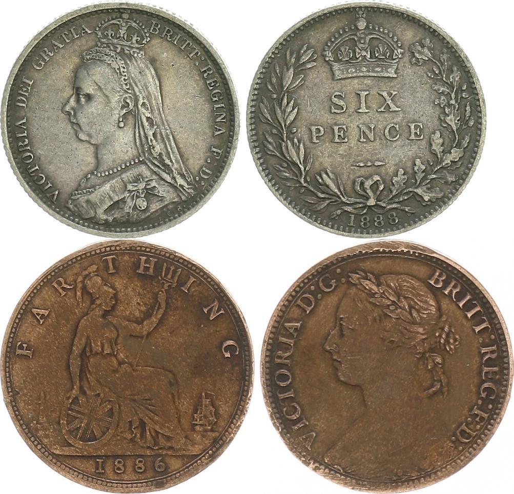 1888, 86, 72 Großbritannien, Sixpence, Farthing, Penny, Victoria, VF ...