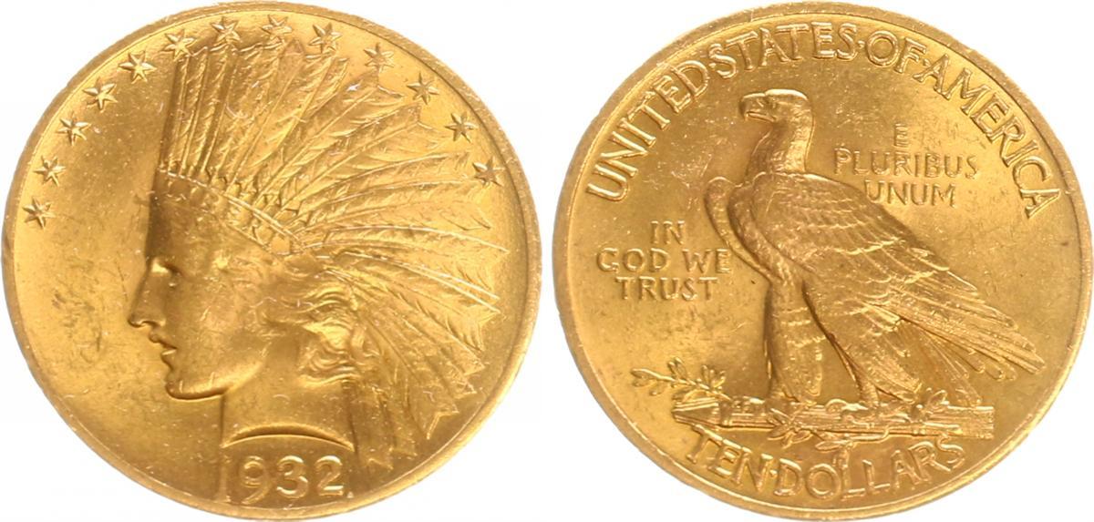 10 dollar gold 1932 usa usa 10 dollar 1932 indian head vz-st unc