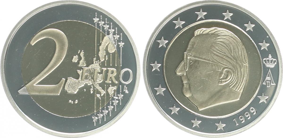 Belgien 2 Euro Kursmünze 1999 Polierte Platte Ppproof Seltenes Jahr