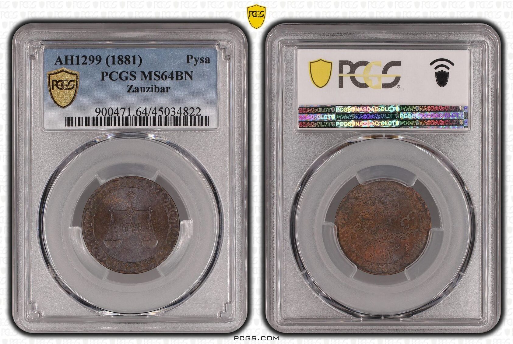 Zanzibar AH1299 (1881) Sansibar 1 Pysa 1881 PCGS MS64BN | MA-Shops