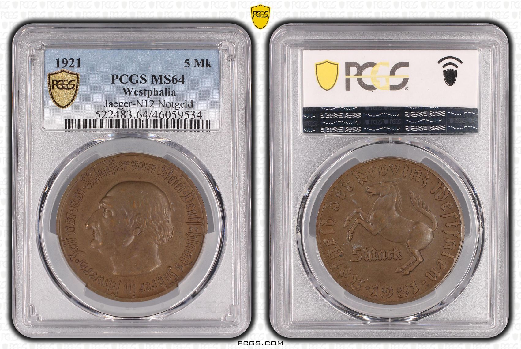 Nebengebiete Westfalen Westfalen 5 Mark 1921 Minister vom Stein