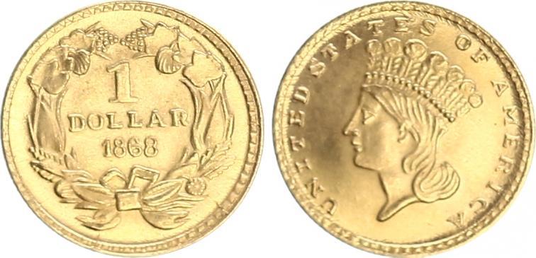 USA 1 Dollar Gold 1868 prfr. CH UNC