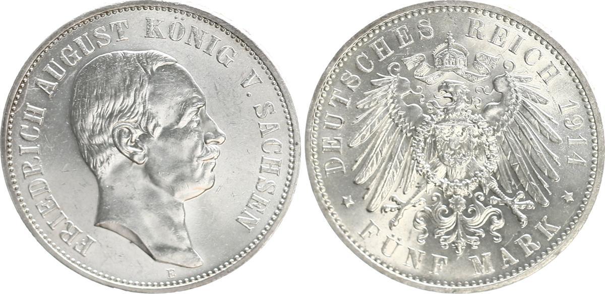 5 Mark Silber 1914 E Sachsen Friedrich August F Prfr Prfr F Ch Unc Ch Unc Kl Kontaktstellen Ma Shops