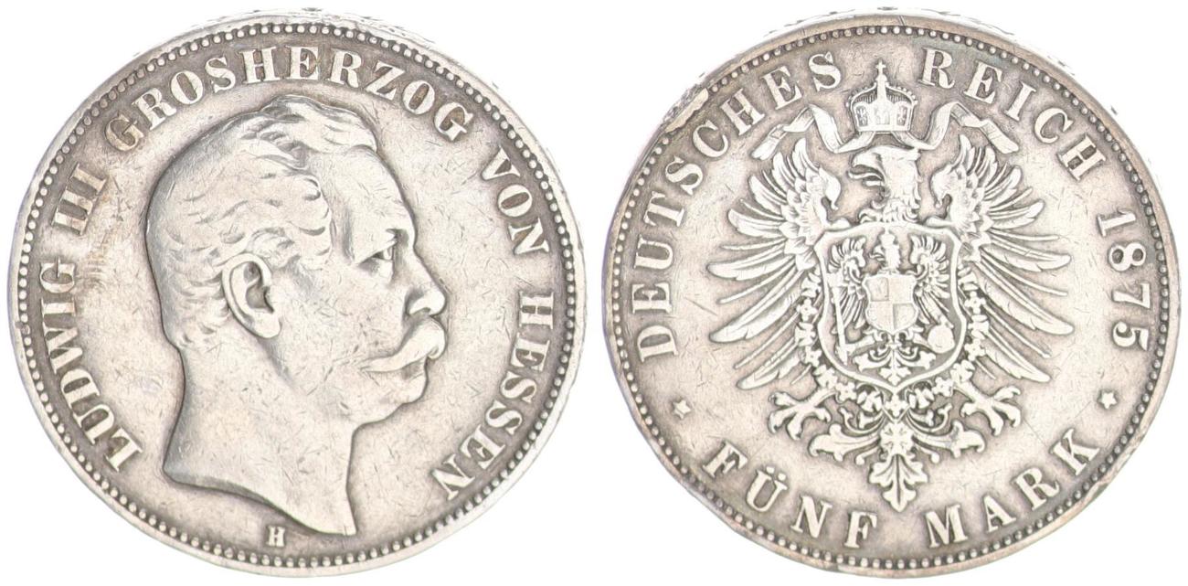 5 Mark Silber 1875 Hessen Vf Randfehler Ma Shops