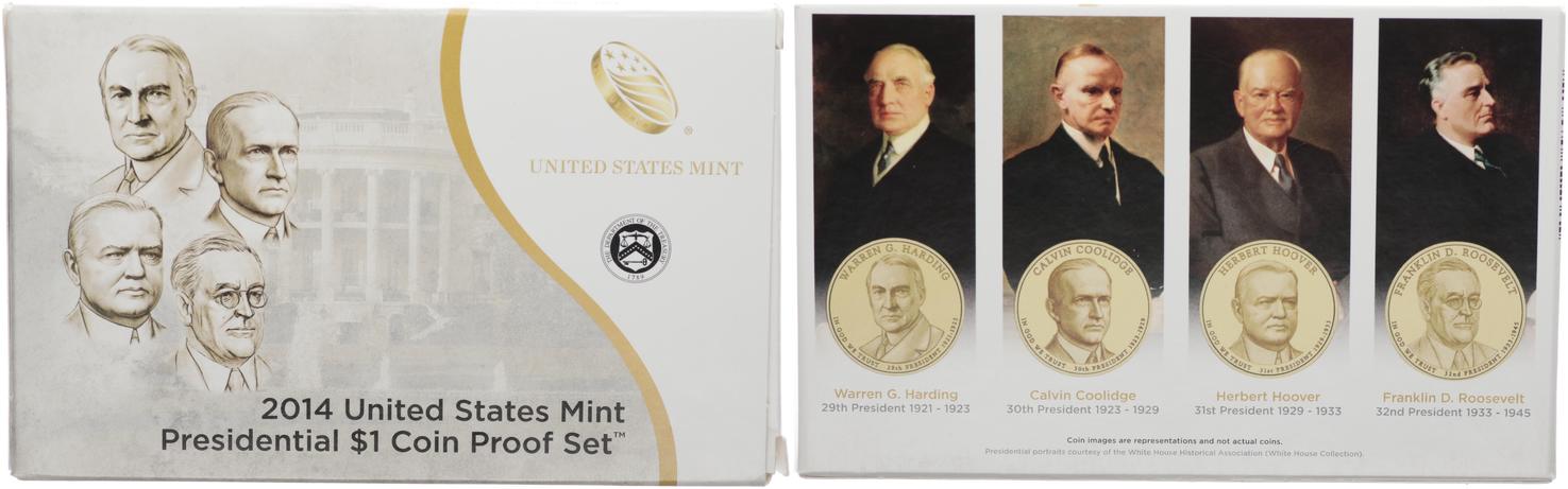 2014 S Proof US Presidential $1 Dollar Harding Coolidge Hoover Roosevelt 4 Coins 
