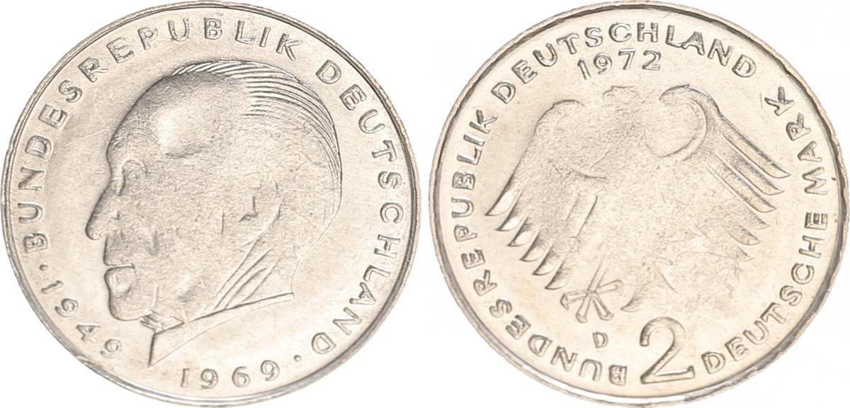 Deutschland 2 DM Adenauer 1972 D, Fehlprägung,auf halbem geplatzten Schrötling Fehlprägung