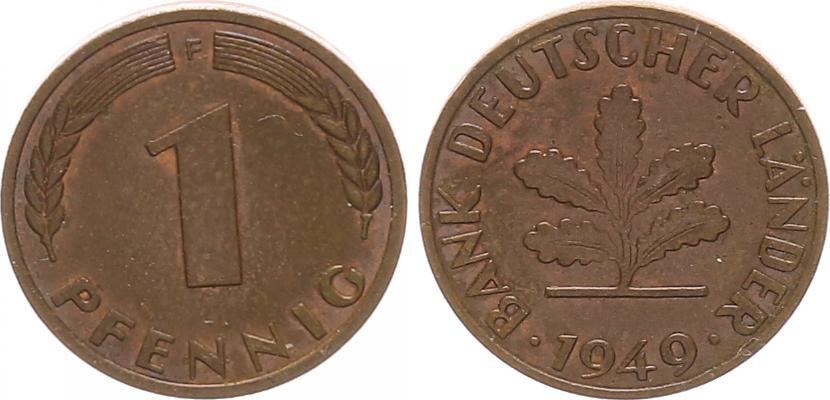 1 Pfennig Bank Deutscher Länder 1949 J www.ma-shops.com