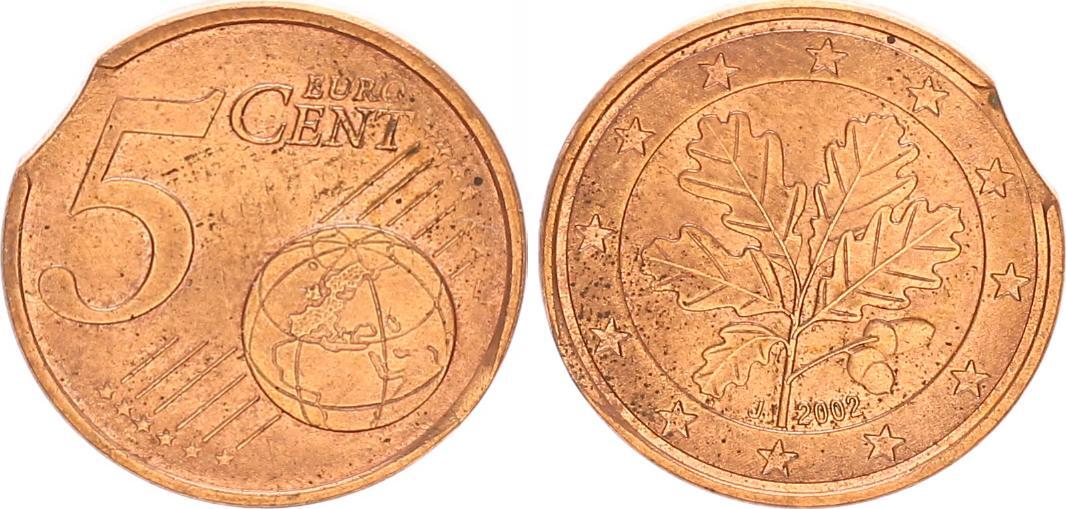 Bundesrepublik Deutschland 5 Cent Fehlprägung BRD 5 Cent 2002 J Fehlprägung mit Zainende UNC