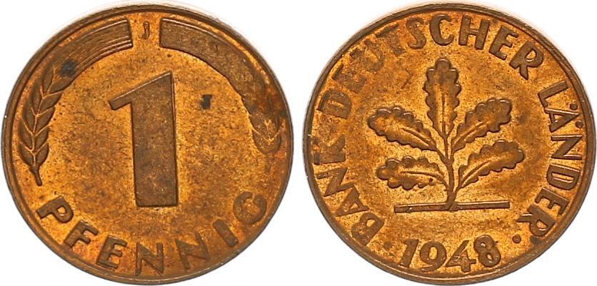 1 Pfennig Bank Deutscher Länder 1948 Wert Deutschland - BRD BRD 1 Pfennig 1948 J - Bank Deutscher Länder (2) UNC